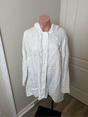 Grace Elements White Button-Front Hooded Linen Jacket Sz 2X